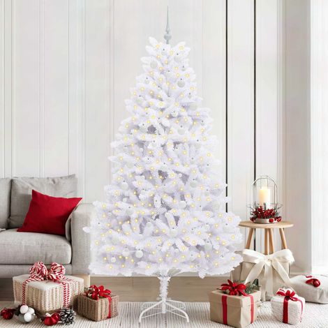 Künstlicher klappbarer Weihnachtsbaum Weiß 210 cm PVC und Stahl