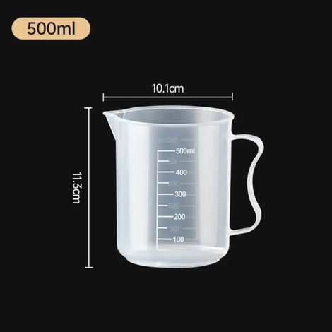 Gobelet doseur (500 ml) en plastique transparent, bécher de laboratoire gradué, récipient de mesure pour liquides, idéal pour la cuisine et la pâtisserie. (1/5)