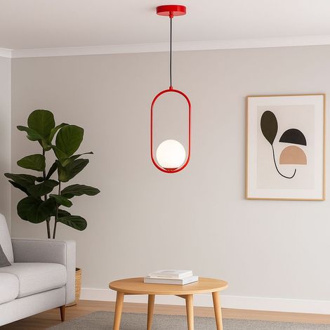 Suspension boule en verre "JOHN" - E27 - Ø 15cm - Rouge