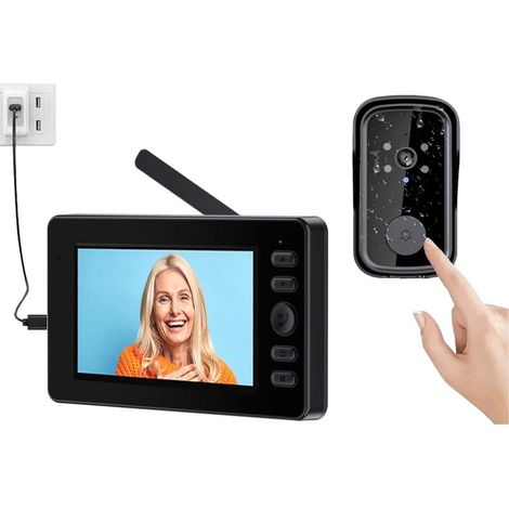 Sonnette sans Fil avec Caméra avec Écran 4.3" Visiophone Vidéo Exterieur étanche Interphone sans WiFi Interphone Bidirectionnel Vision Nocturne Appuyez Longuement pour Réveiller la Sonnette Extérieure (1/5)