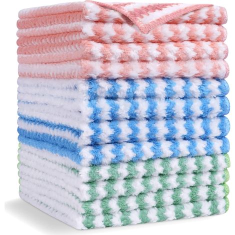 Chiffon De Nettoyage - Microfibre En Velours Corail - 25 x 25 cm - Réutilisable - Pour Cuisine Salle De Bains Et Voiture - Lot De 12 (1/5)