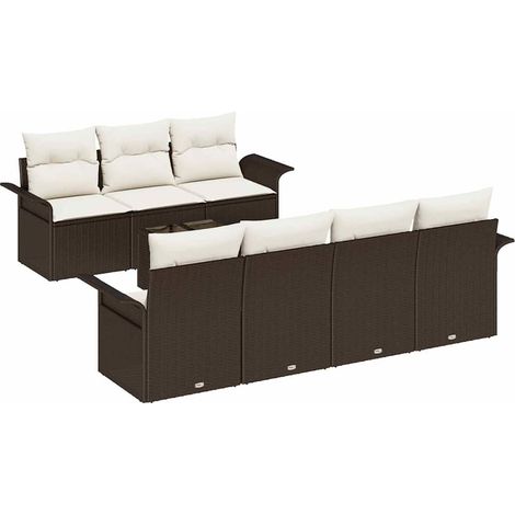 Garden Sofa Set with Cushion 8 pcs Brown Poly Rattan vidaXL