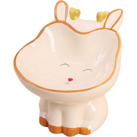 Cartoon Pattern Raised Ceramic Bowl, Cute Feeding Bowl for Cats and Puppies