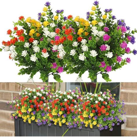 Fleurs artificielles - Aspect réaliste - Plantes artificielles - Résistantes aux UV - Lot de 10 - Pour intérieur et extérieur - Multicolores