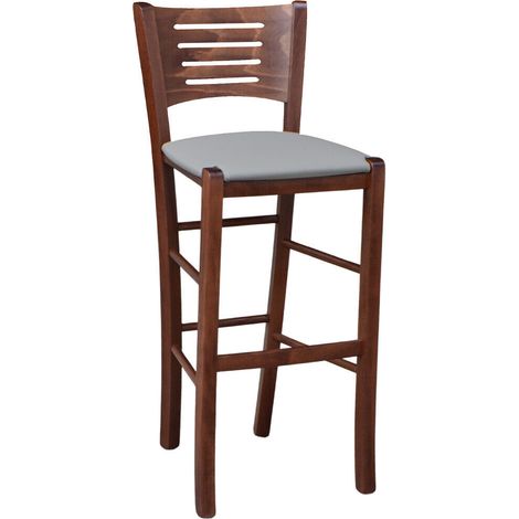 Sgabello alto verona in legno noce scuro h 73 seduta in ecopelle grigio tortora