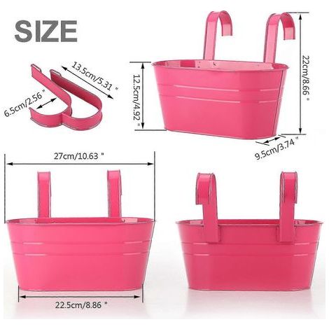 Support pour plantes de balcon, pot de fleurs, 2 crochets, jardinière suspendue amovible, décoration pour balustrade de jardin rose (1/2)