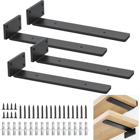 4 Stück Regalhalterung Schwarz, Regal Wandhalterung, 5 mm Dick Schwebende Regalhalterung mit Hardware - 25 cm (1/5)