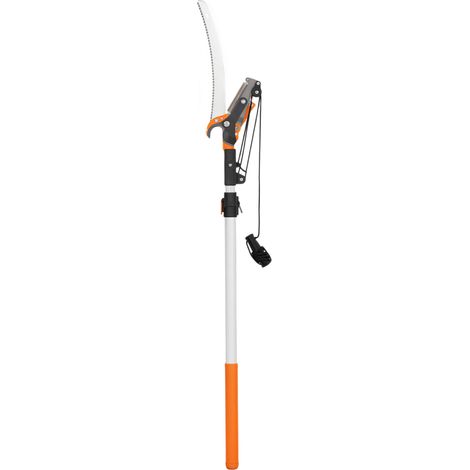 Scie à branches 2 en 1 avec sécateur intégré, scie d'élagage avec manche télescopique 135/172/199 cm pour les branches hautes, orange