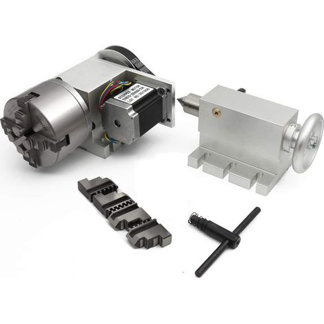 Axe rotatif CNC 4 axes Rotary Axis K12-100mm diviseur avec mandrin à 4 mors avec contre-pointe 65mm Axe de rotation CNC 4ème axe pour machine à graver fraiseuse (1/5)