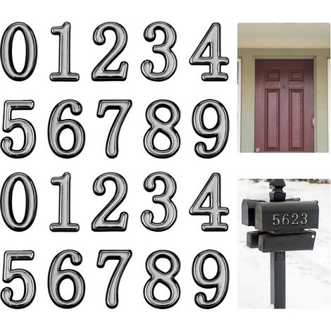 30pcs 5,3cm Numéros de Boîte aux Lettres, Auto-Adhésifs 0-9 Numéros Boîte aux Lettres Autocollants Numéro d'Adresse Porte pour l'Extérieur Appartement Maison Chambre Bureau (Argent) (1/5)