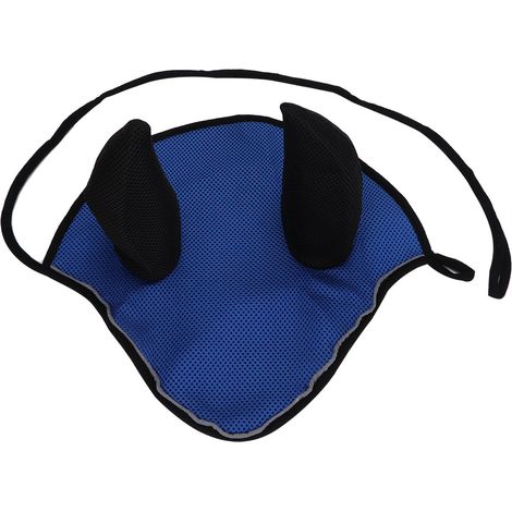 Bonnet D'oreille Pour Cheval En Maille Respirante Avec Voile Anti-Mouches Équitation Bleu Foncé (1/5)