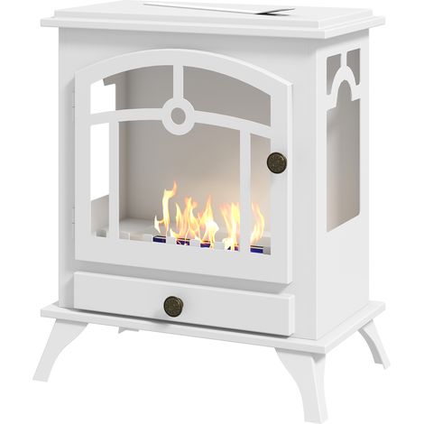 Poele bioéthanol sur pied 0.9L acier inoxydable arrête-flammes 3h 45x28x54cm Blanc (1/5)