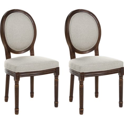 Conjunto de 2 sillas de comedor tapizadas con respaldo ovalado estilo rústico francés Luis XVI marrón oscuro/beige Albanza (1/5)