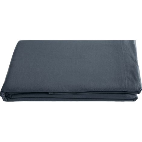 Drap plat Palace pur coton teint lavé, 63 fils/cm² Vent du sud - Palace Granit - 270 x 290 cm pour lit King Size