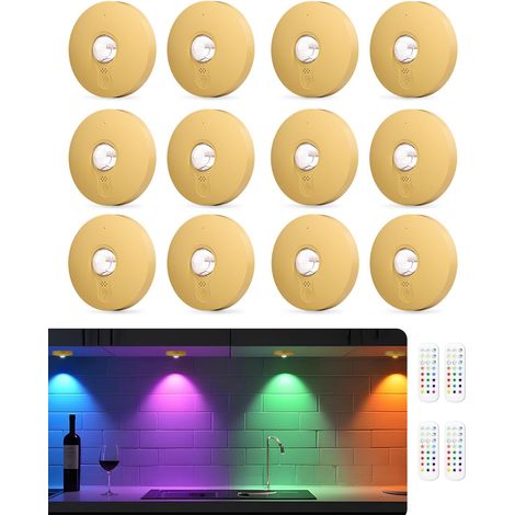 Lot de 12 lampes LED RGB rechargeables USB avec télécommande, éclairage sans fil pour placard et vitrine, couleurs changeantes (1/5)