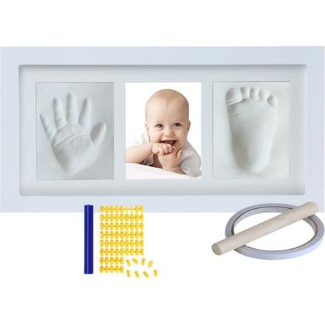 Cadre souvenir empreinte main et pied bébé - Non toxique - Bois - Verre acrylique (1/4)