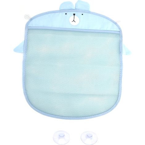Maillage de rangement pour jouets de bain bleu, filet à ventouses, pochette suspendue respirante pour accessoires de bain. (1/5)