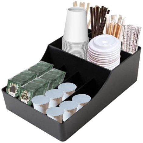 Organisateur professionnel pour cafétéria, commode multi-compartiments café, 9 compartiments, fonctionnel et facile à nettoyer, pour gobelets pailles serviettes de table à sucre (30 x 20 x 10 cm) (1/5)