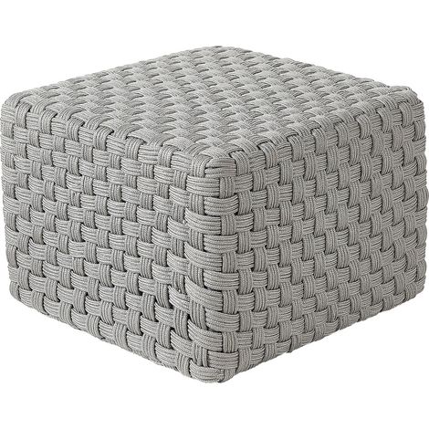 Pouf da esterno intrecciato a mano Ottoman in materiale sintetico Accessori da giardino 50 x 50 cm Grigio Nalli (1/5)