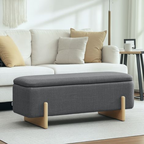 Tabouret avec espace de rangement, banc avec rembourrage en mousse, imitation lin, 111 x 44 x 44,5 cm, gris foncé (1/5)