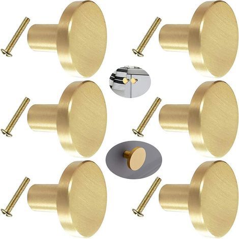Runder Türgriff aus massivem Messing, 6 Stück, Möbelgriff, runder Schranktürgriff, Messingknopf mit Schraube (20 mm x 28 mm) (1/5)