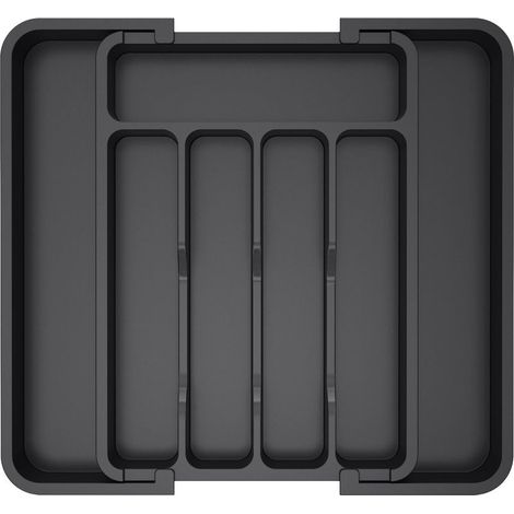 Organisateur de tiroir à couverts, plateau à couverts extensible pour la cuisine, couverts et support à couverts sans BPA, noir. (1/5)