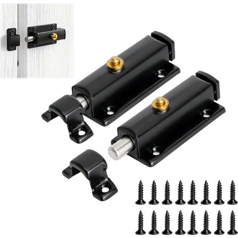 2 PCS verrou à ressort inox verrou de porte targette automatique à bouton verrouillage de intérieur et extérieur loquet mécanique robuste pour fenêtres portes d'armoires les cages pour animaux etc (1/5)