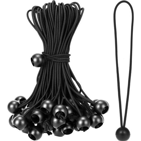 50 sandows à boule, 20 cm — Sandows en caoutchouc noir (1/5)