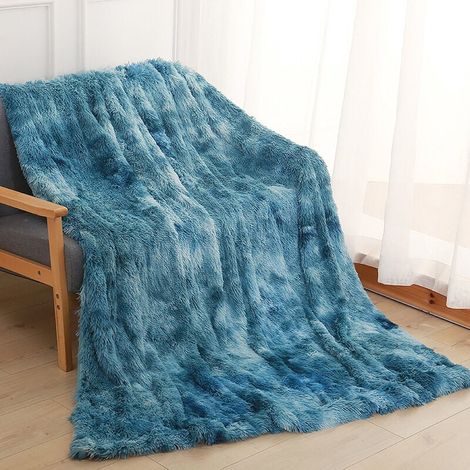 Couverture, Couverture en Fausse Fourrure Moelleuse, Plaid Polaire , Couvre lit, Plaid Doux, Couverture canape 160x200cm bleu (1/4)
