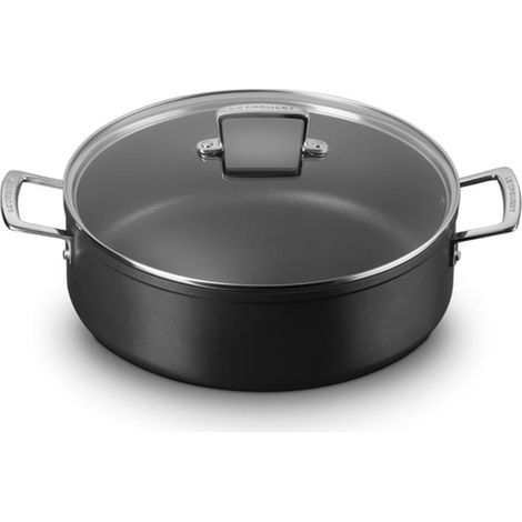 Le Creuset Saut� in Alluminio Antiaderente con Coperchio in Vetro da 28 cm, Colore Nero (1/5)