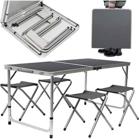 Set Tavolo Pieghevole con 4 Sedie Grigio da Campeggio Picnic Giardino Portatile (1/5)