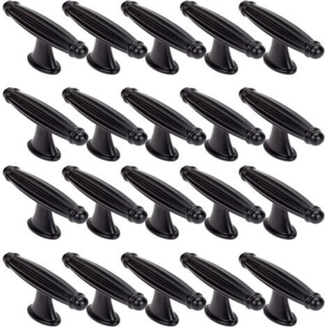 20 Stück T Möbelgriffe Vintage, Retro Schrankknöpfe, mit Schrauben für Schränke, für Schranktüren, Kommode, Küche, Buffet (Schwarz)