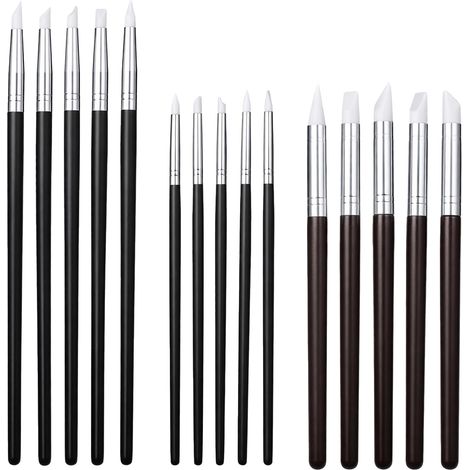 Lot de 15 pinceaux de peinture en silicone pour travaux manuels, 5 formes de tête, outils de sculpture en silicone, stylos de peinture en caoutchouc, outils de sculpture sur argile flexibles (1/5)
