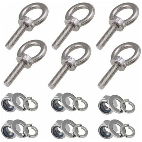 Boulons à œil M8, 6 Pièces Longueur du filetage 30mm Nylon Écrou de Blocage et Rondelles de Blocage, Boulons filetés extérieurs en acier inoxydable 304 Marine (1/5)