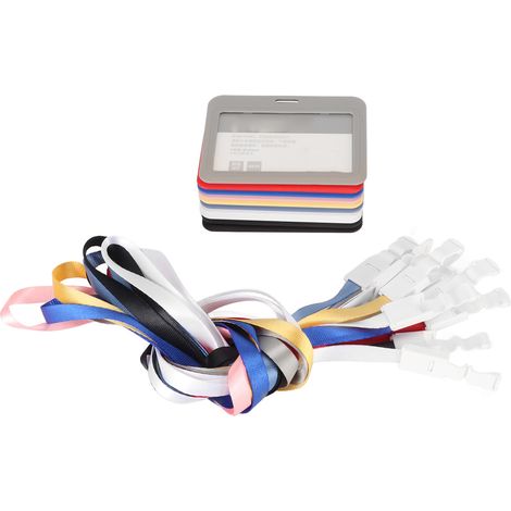 Lot de 10 porte-badges en plastique givré, coins arrondis, couleurs assorties, avec cordon pour entreprise/école, horizontal (9,9 x 7,9 x 0,5 cm) (1/5)