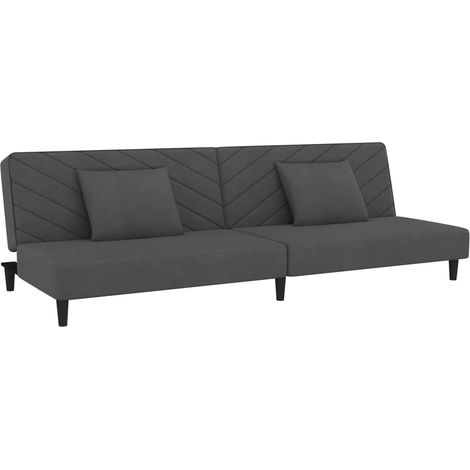 Sofá cama de 2 plazas con dos almohadas terciopelo gris oscuro vidaXL
