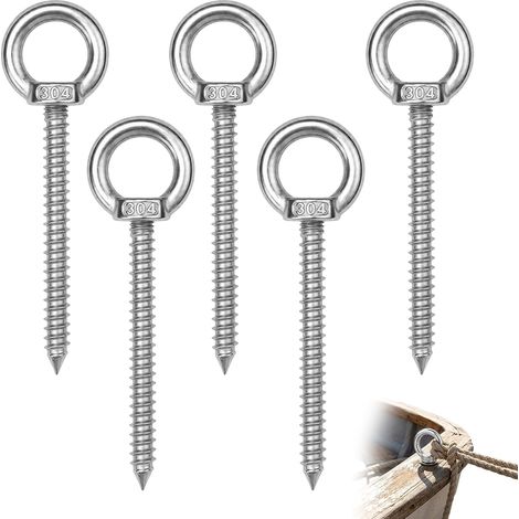 Pieces M8 x 80mm Stainless Steel Eye Screws, Screw-in Eye Bolts, Screw-in Hooks (1/5)