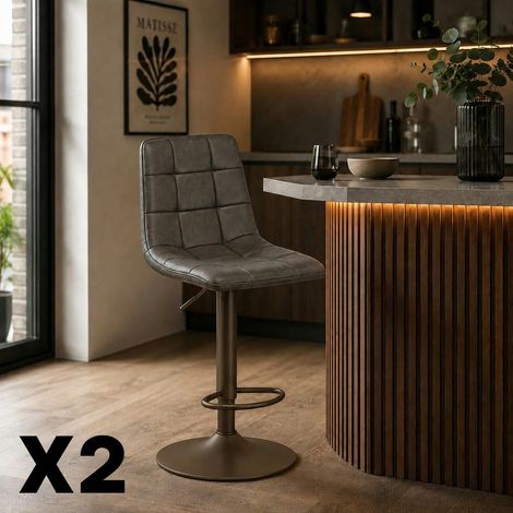 Tabouret de bar réglable marron motif damier (lot de 2) LORA (1/5)