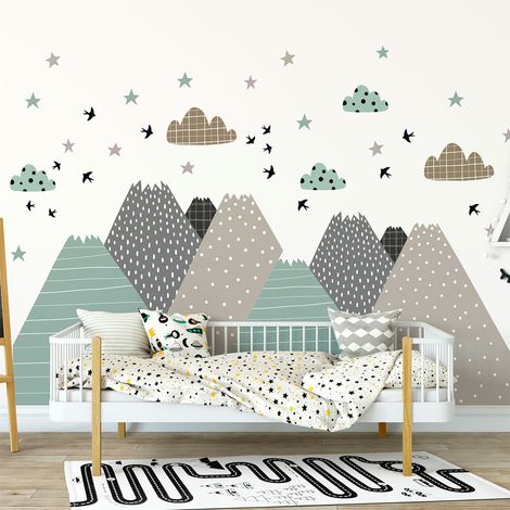 Stickers muraux enfants - Décoration chambre bébé - Autocollant Sticker mural géant enfant montagnes scandinaves SARKA - 40x60cm (1/5)
