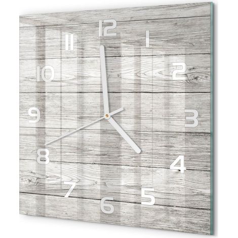 Horloge Murale Carrée Verre Trempé Chiffres Lisibles Silencieuse Moderne Arrière-plan en bois 30x30 cm (1/5)