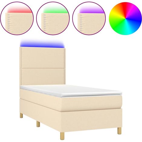 Maison Exclusive - Sommier à lattes de lit et matelas et LED Crème 90x200 cm Tissu (1/5)