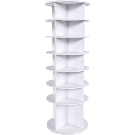 Tour à chaussures pivotante 7 niveaux 360° en PVC blanc 60 x 60 x 184 cm MODENUIT (1/5)