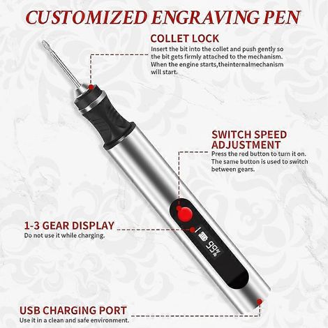 Kabelloser Gravierstift für Künstler und Heimwerker – Gravieren auf über 60 Oberflächen – Ideal für Anfänger – 30 Spitzen (1/5)