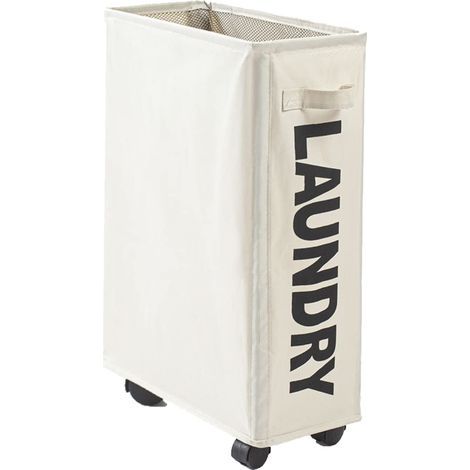 Cesta de ropa fina, impermeable, duradera y de color beige con ruedas. (1/5)