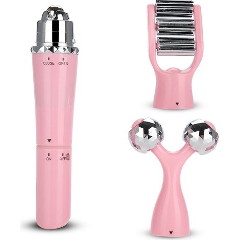 Rouleau de massage 3D triple face corps amincissant raffermissant peau rose - Outil liftant anti-rides pour visage et silhouette (1/5)