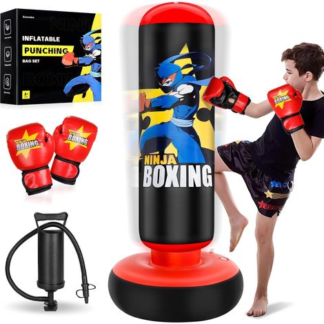 Punching Ball avec Gants de Boxe et Pompe, Sac de Boxe Enfant 168 cm - Idéal pour Karaté, Taekwondo, Cadeau pour Garçons (1/5)