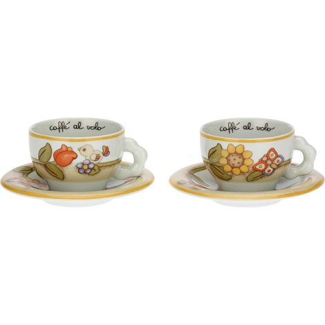 THUN - Set 2 Tazze Country con Fiori, Farfalla e Uccellino