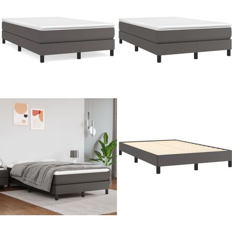 Cama box spring con colchón cuero sintético gris 120x190 cm - Colchón de muelles - Cuero sintético