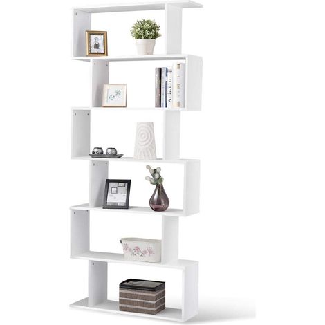 Bibliothèque Étagère à 6 étagères en Bois Design Zig Zag Moderne pour Salon, Maison ou Bureau, Dimensions 80 x 24 x 190 cm (Blanc) (1/5)