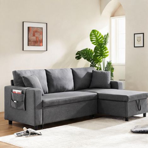 Canapé d'angle convertible en lit gris foncé avec rangement (1/5)